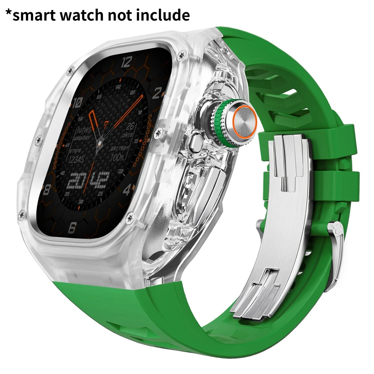 Refit Mod For Apple Watch Ultra 3/2 49mm Transparent Case Silicone Band Refit Kit For iWatch Series 11 Metal Butterfly Buckle Qme GrTrS 49mm-For ultra 3 2 1