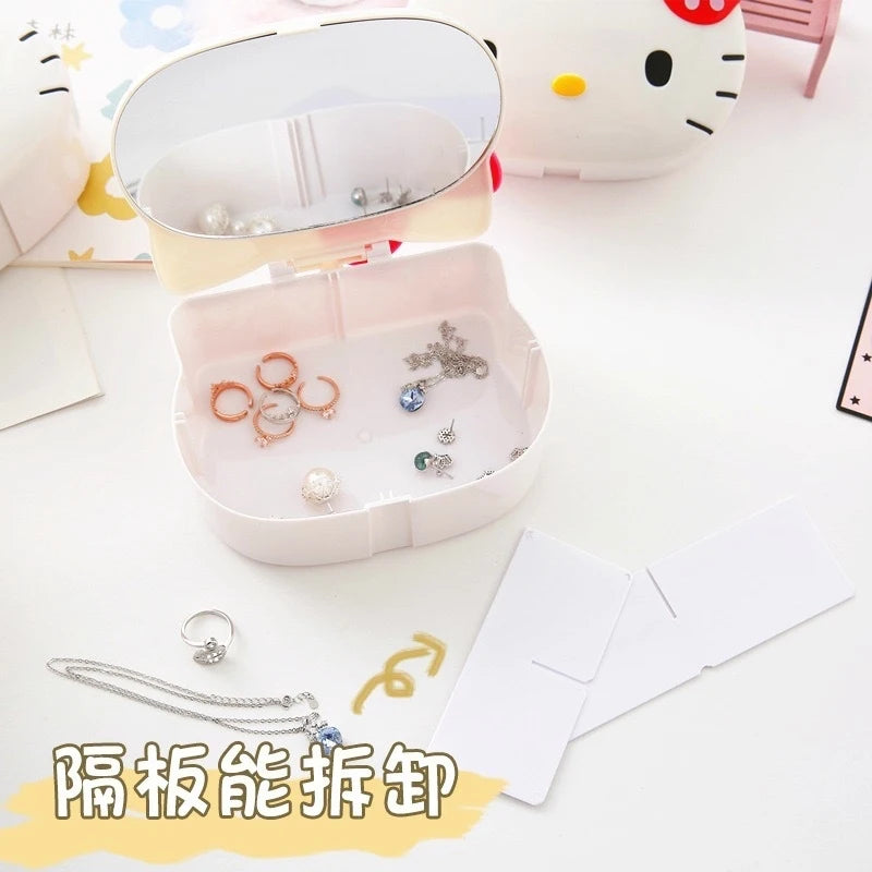 Hello Kitty Storage Box New Cartoon-Themed Desktop Storage Box and Mirror Set, Makeup and Jewelry Box Qme