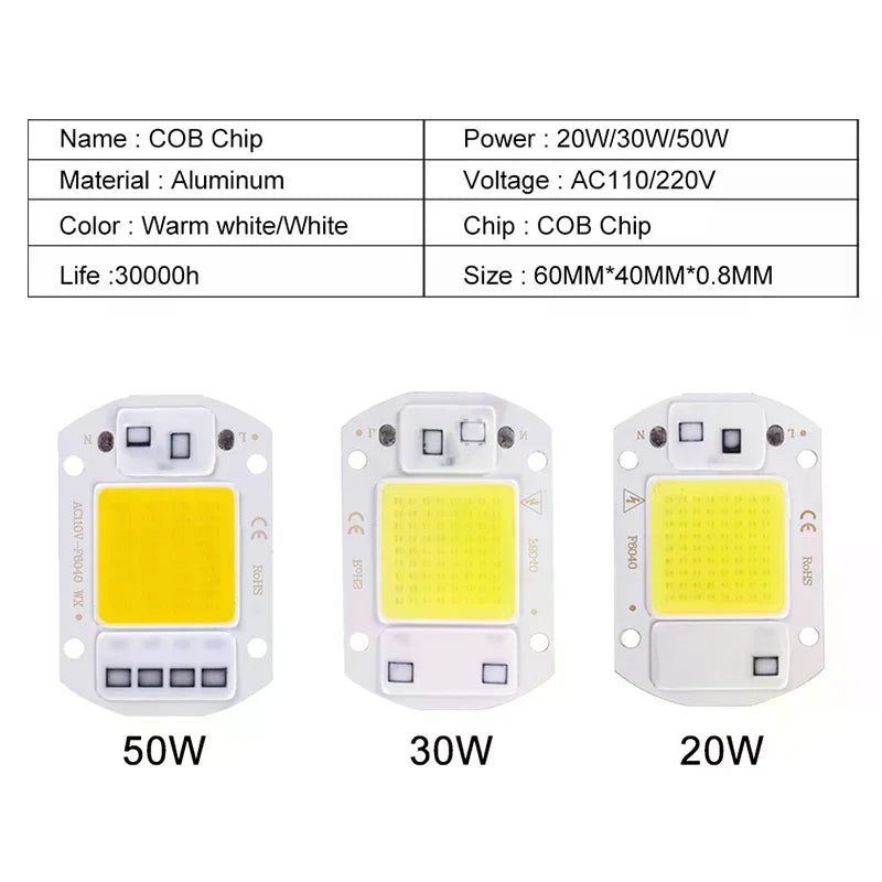 LED Chip 20W 30W 50W AC110 220V Smart COB Lamp Beads Without Driver Qme