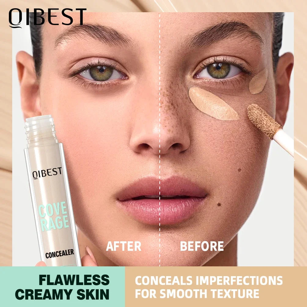 QIBEST 3D Full Coverage Concealer Long Lasting Liquid Concealer For Dark Circles Natural Finish Seamless Blend Under Eye Makeup Qme