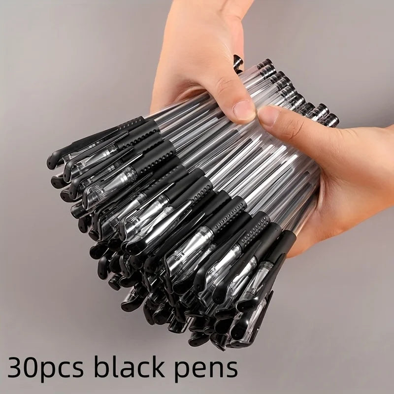 Multi-color Gel Ink Pens0.5mm Fine Point Smooth Writing Pens Black Red Blue Ink Non-slip Grip Office Stationery Pen Qme Black 30pcs