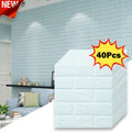 40Pcs 38.5X35cm Imitation Brick Wallpaper Self-adhesive Waterproof Moisture-proof Living Room Bedroom Wall Decoration Qme light blue 40Pcs 38.5X35cm