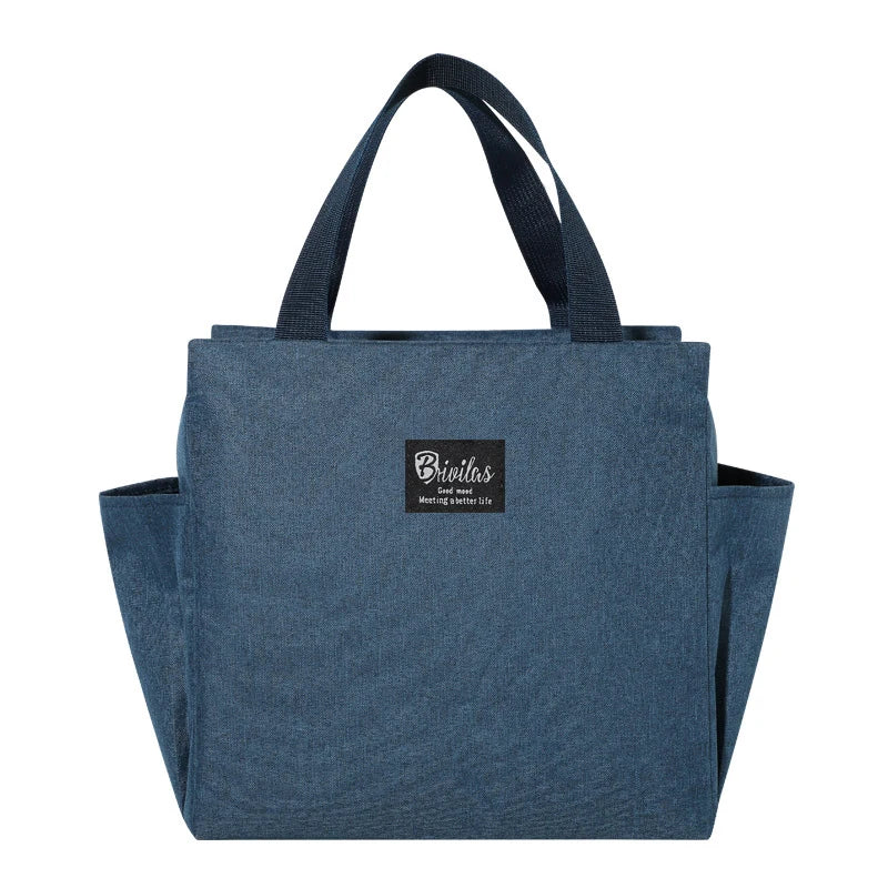 CC11Large Capacity Cooler Bag Oxford Portable Zipper Thermal Lunch Qme Navy blue