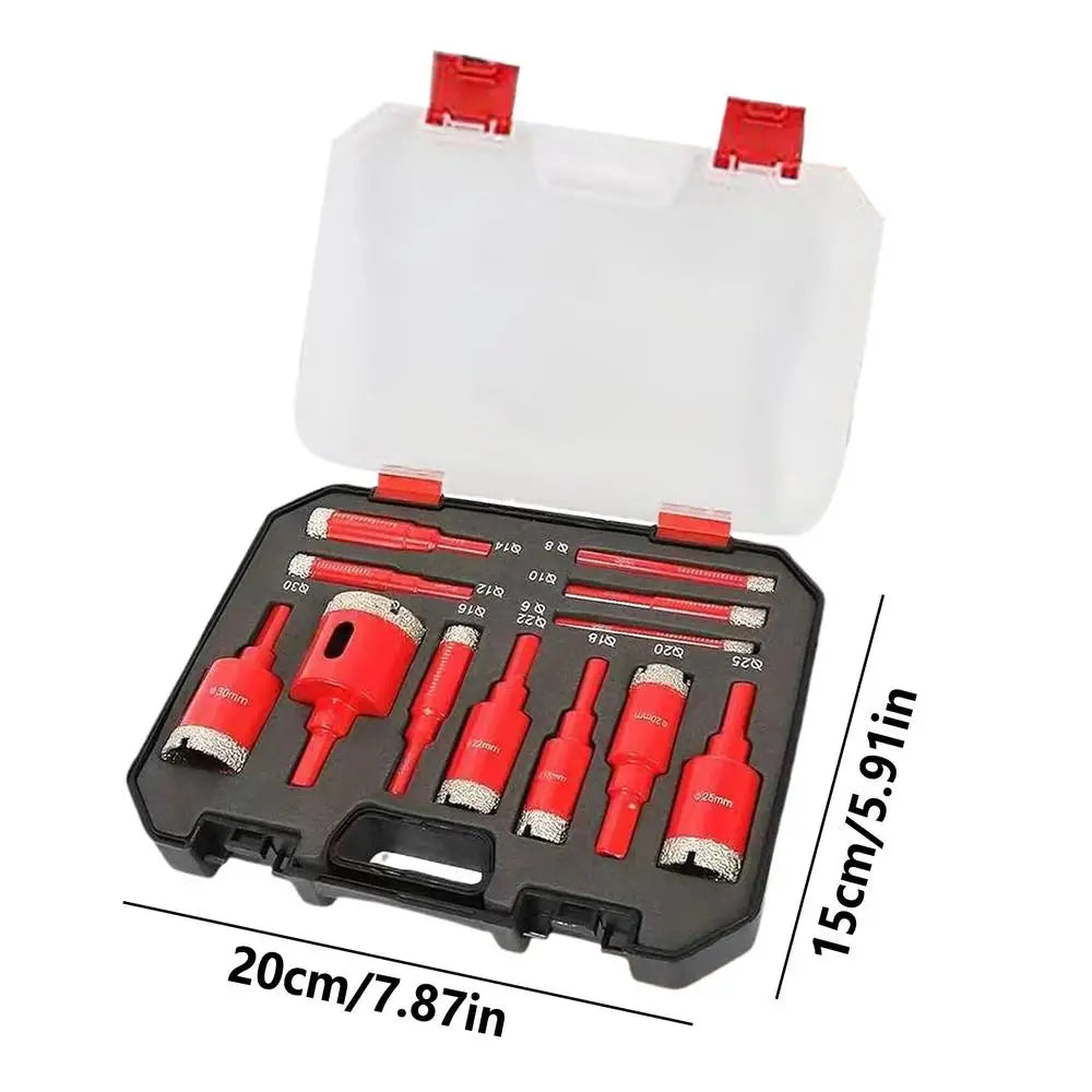 Tile Hole Saw Kit 12-Piece Drill Bit Tool Glass Hole Saw Set For Tile Ceramic Porcelain Granite Marble Stone Concrete Glass Qme China Mainland Red