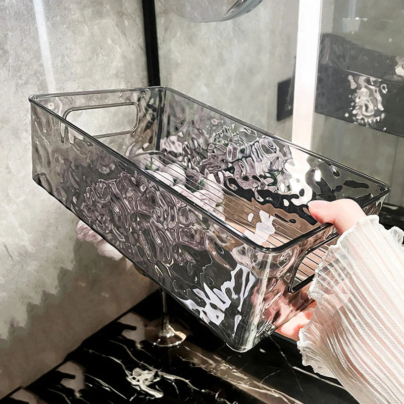 Glacier Pattern Stackable Storage Box Beauty Cosmetics Sorting Basket Qme Gray