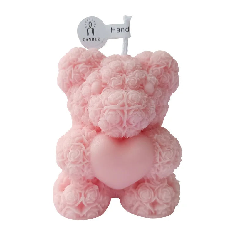 6-Piece Cute Rose Bear Scented Candle Atmosphere Ornament Valentine Gift for Women Home Decor Wedding Birthday Party Souvenir Qme