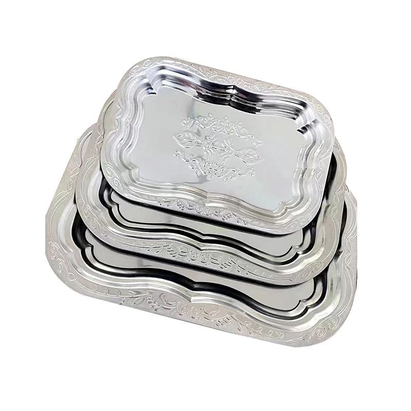 Stainless Steel Rectangular Tray Embossed Design Kitchen Living Room Qme