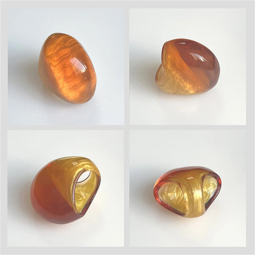 Cute Y2k Transparent Resin Chunky Large Rings Geometric Oval Wide Vintage Jewelry Gift for Women Girls New Ins Hip Hop Rings Qme