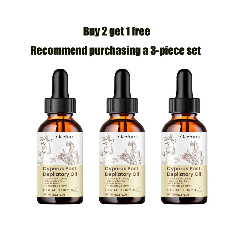 OceAura Cyperus Post Depilatory Oil Hair Growth Inhibitor Pore Minimizer Even Skin Tone Hydrating Cyprus Oil Hair Removal Care Qme 60ml x3