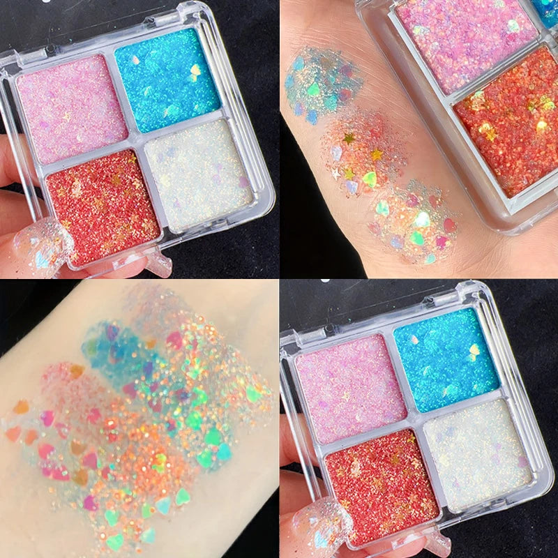 Sparkling Diamond 4 color eyeshadow tray - Halloween pumpkin and cherry tones, blue/gold/yellow, cosplay and stage makeup Qme 01 Elven land