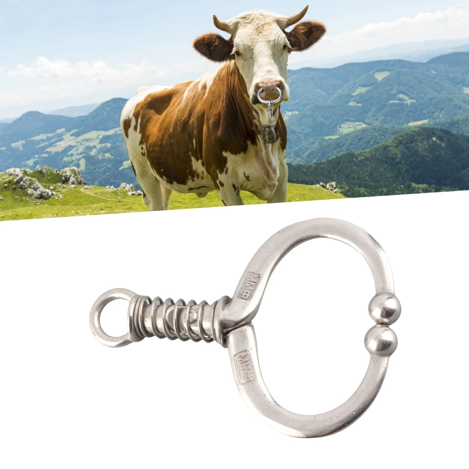 Stainless Steel Spring Type Bull Nose Ring Punch Free Cattle Nose Ring Livestock Traction Breeding Supplies for Cattle Farm Qme