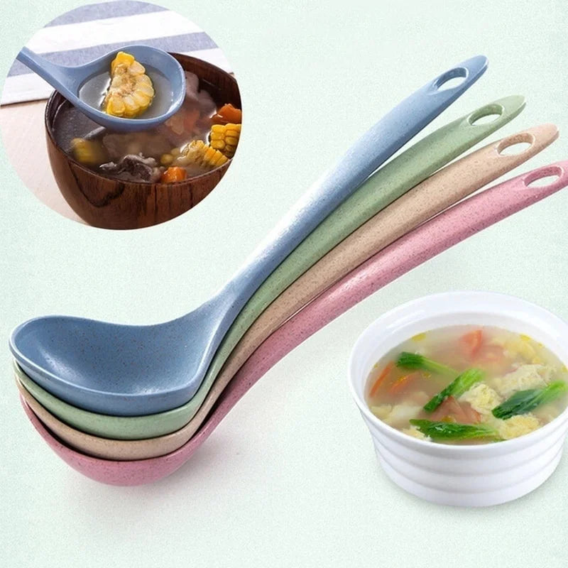 Tableware Wheat Straw Soup Ladle 4 Colors Long Handle Soup Rice Spoon Meal Dinner Scoops Kitchen Supplies Cooking Tool Qme