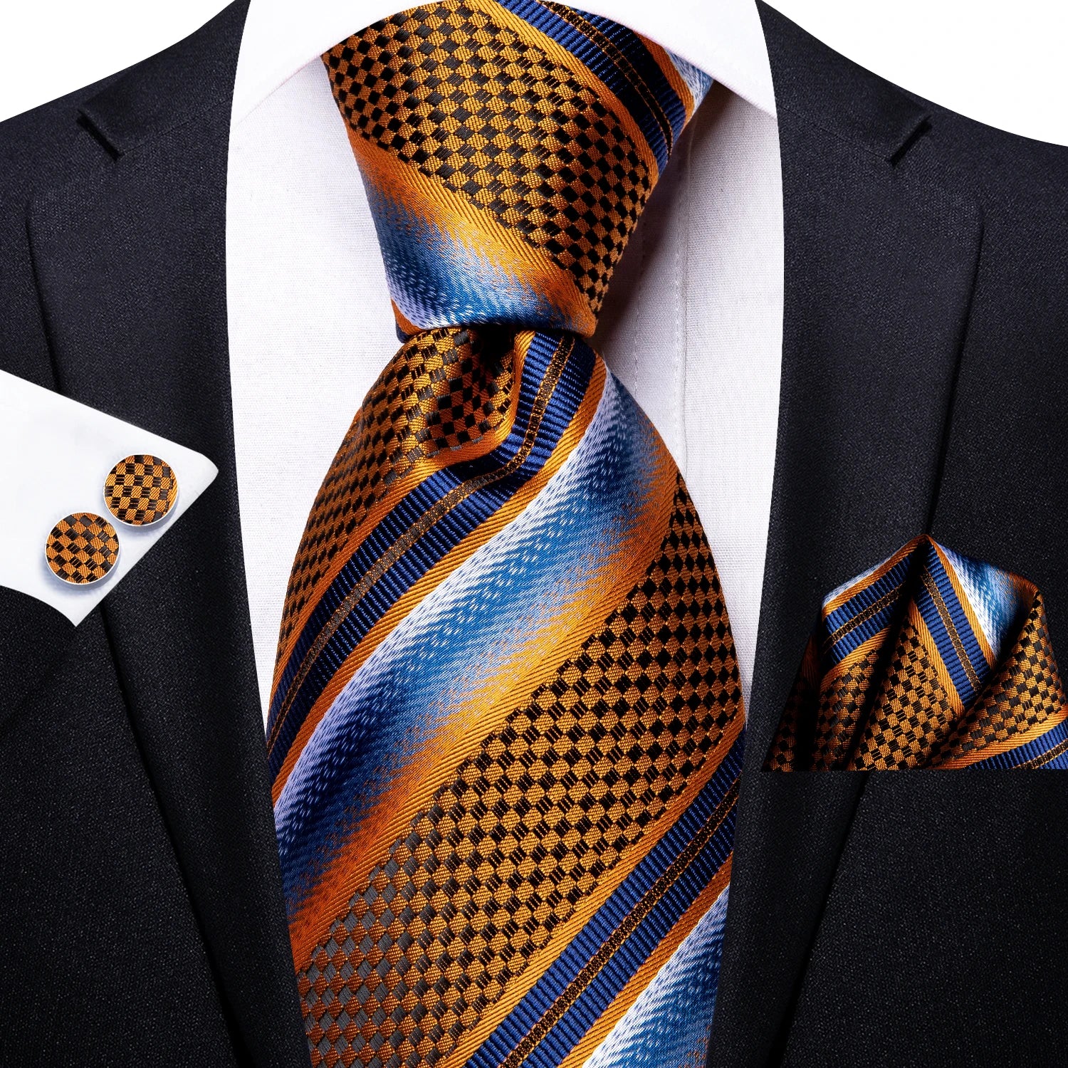 Black Green Striped Ties Men Wedding Accessories Mens Necktie Pocket