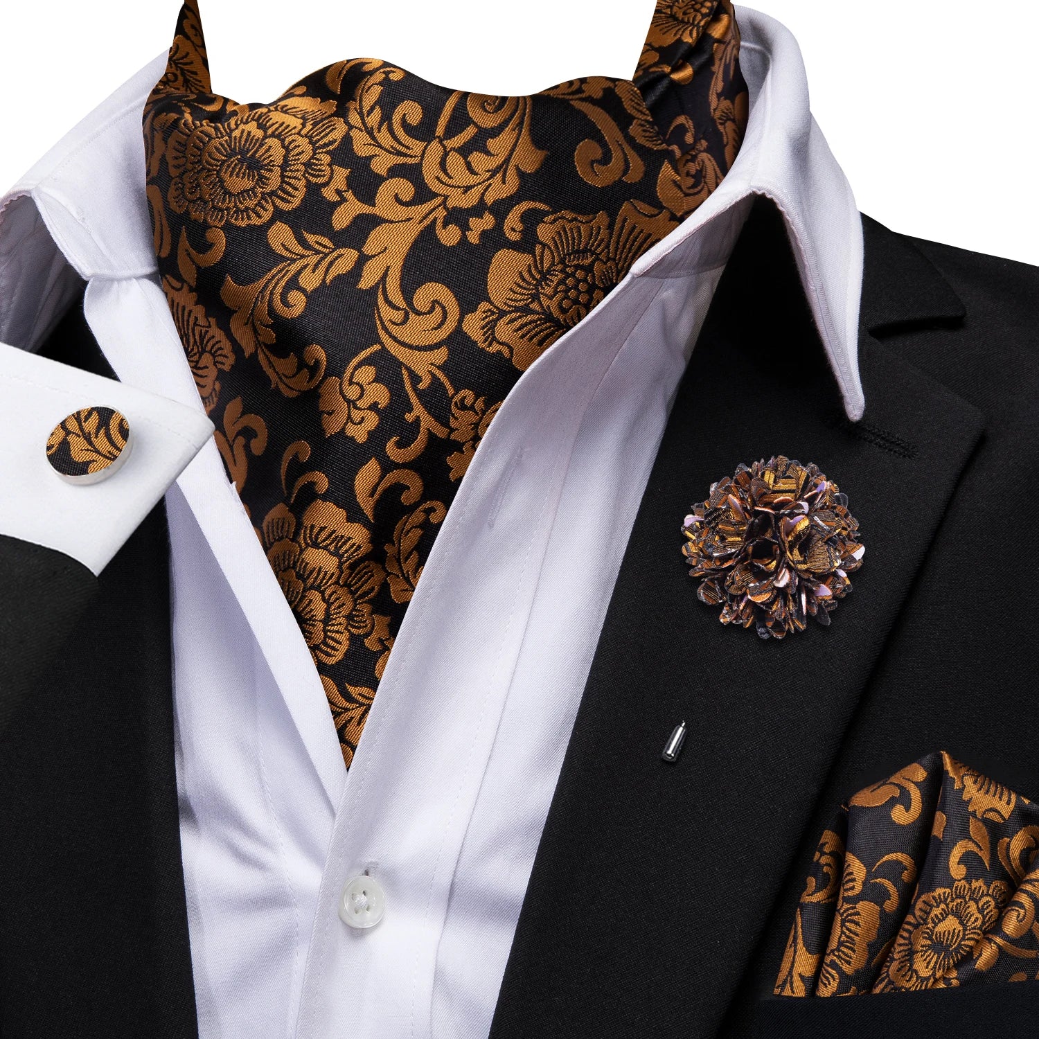 Hi-tie Mens Ascot Brooch Black Blue Red Gold Purple Paisley Cravat Qme AS-1138 XH-0075