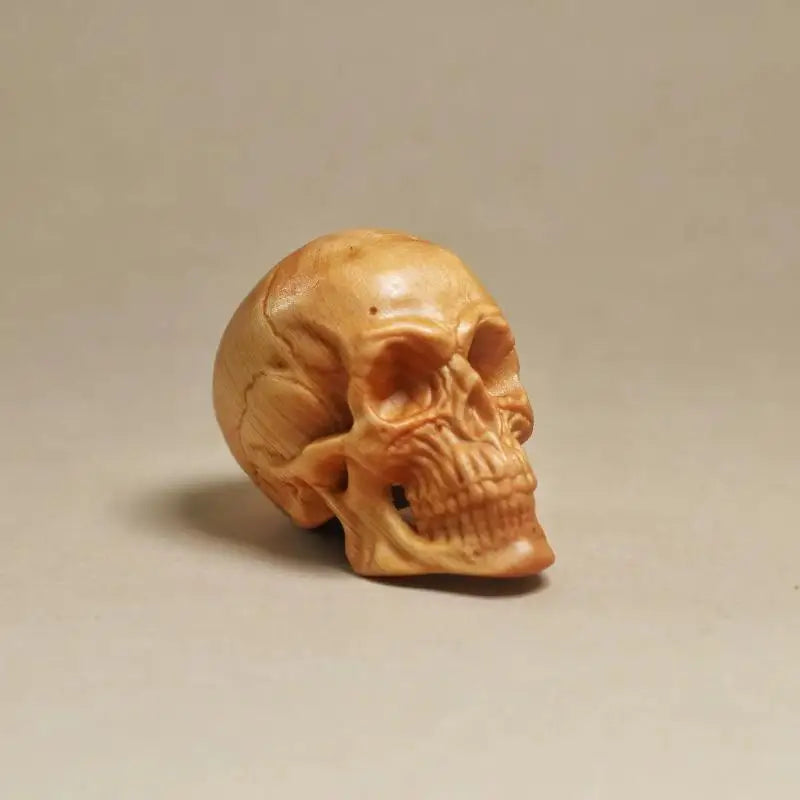 Car Bar Decoration Natural Cypress Engrave Skull Decor Small Statue Qme