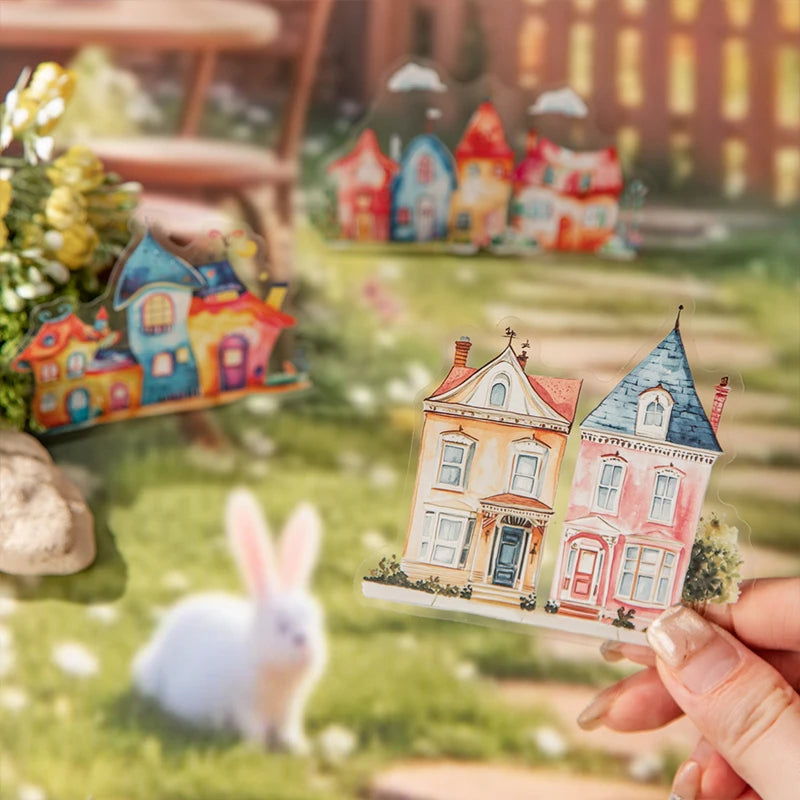 10 Sheets/Bag Lovely House Scene Stickers for Creative Scrapbook Journal Planner Office Stationery Phone Case Decoration Gift Qme