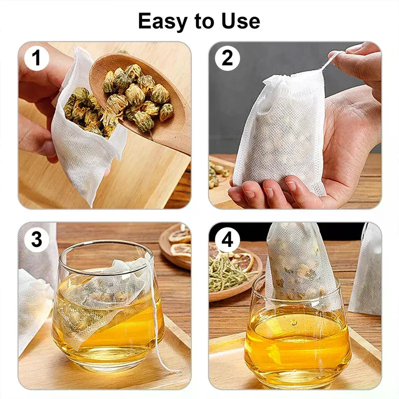 Non-woven Tea Bags Disposable Teabags Drawstring Sealing Coffee Spice Qme