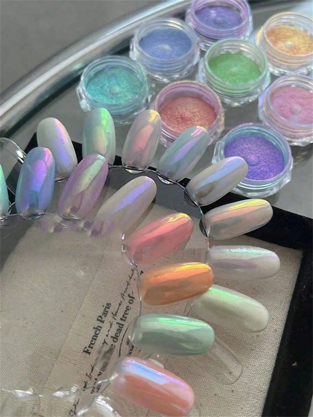 9-Colors Mermaid Chrome Nail Powder Aurora Art Dusts Round Unscented Qme