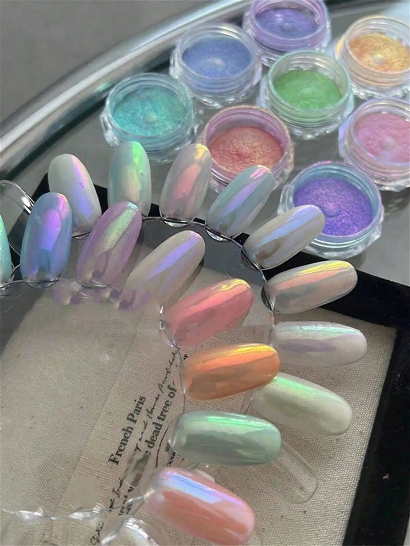 9-Colors Mermaid Chrome Nail Powder Aurora Art Dusts Round Unscented Qme