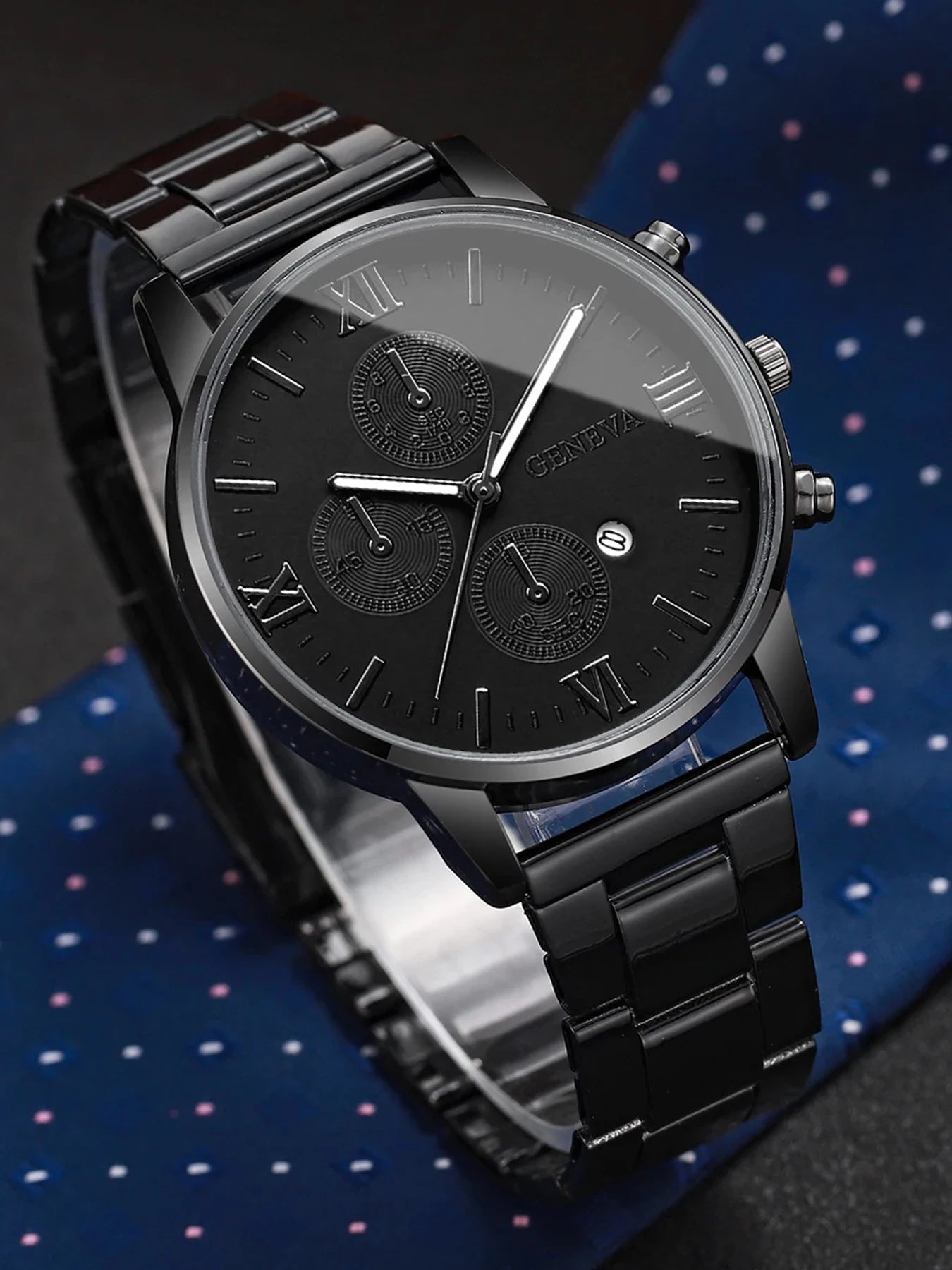 Men’s Black Chronograph & Simple Quartz Couple Wristwatch Pair Qme