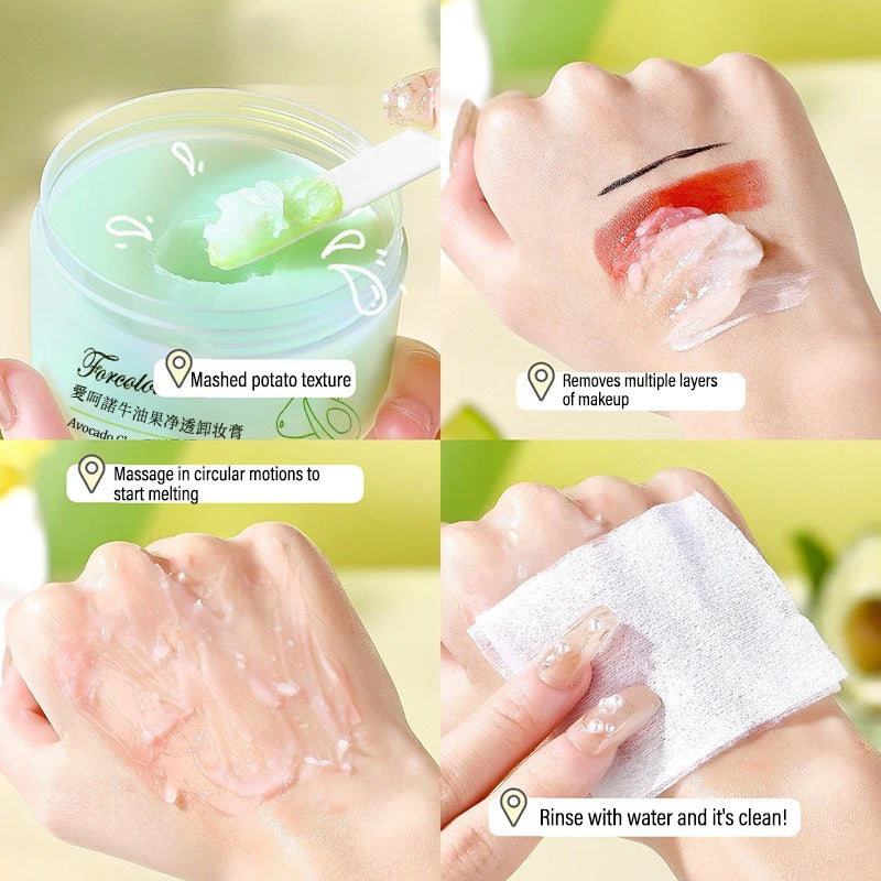 Ice Cream Texture Makeup Remover Cream Avocado Cleansing Makeup Remover Face, Lips, Eyes Refreshing Mild Deep Cleaning Makeup Qme