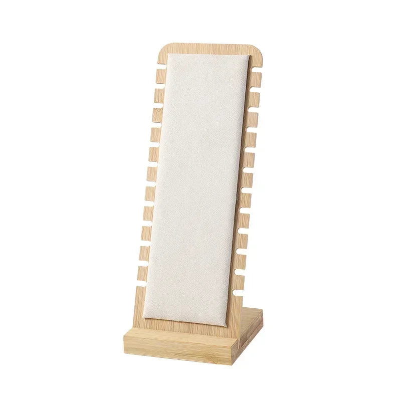 Solid Bamboo Wood Jewelry Display Stand Necklace Showcase Holder Pendant, Long Chain Handing Organizer Holder For Necklaces Qme Beige