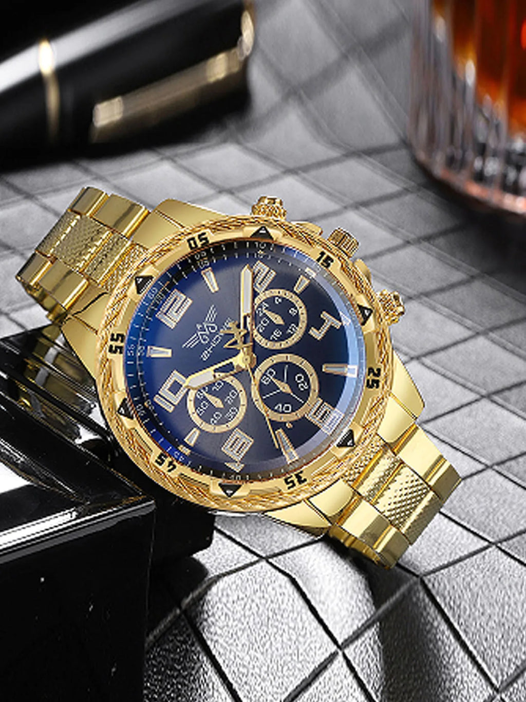 1pc Men's Business Watch Fashion Stainless Steel Men's Sports Quartz Watch Qme Gold