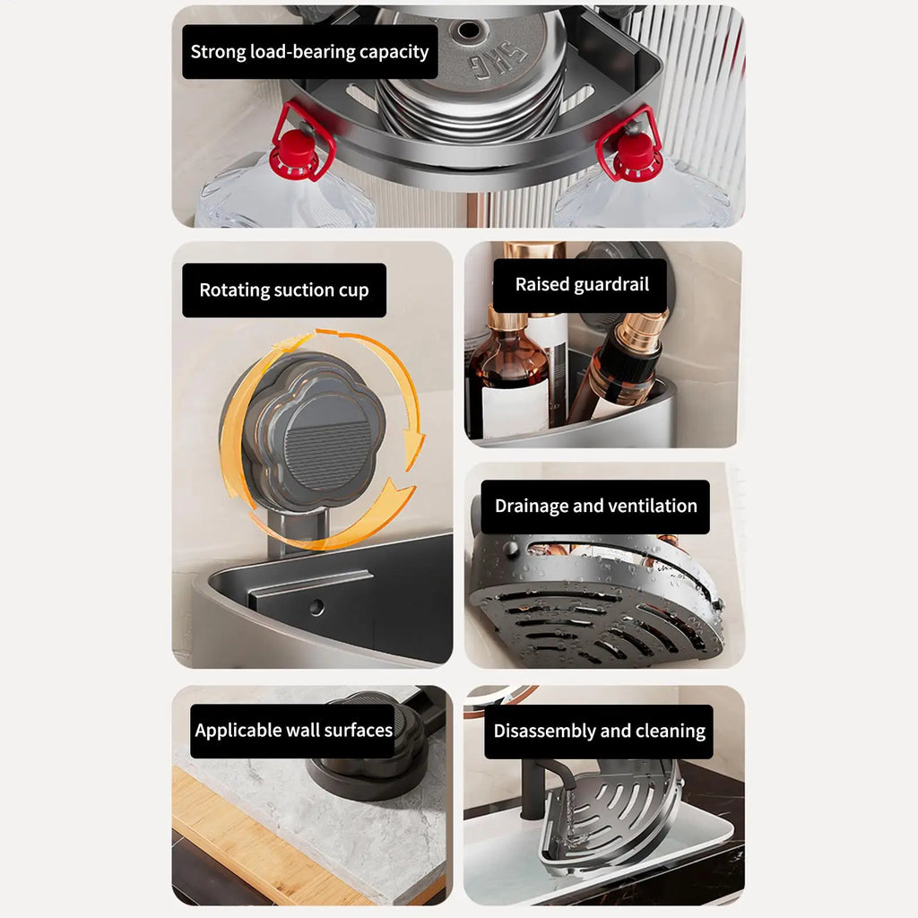 Corner Shower Shelves Suction Cup Rack Strong Suction Shower Shelves Corner For Shampoo Sponge Soap Body Wash Bathroom Qme