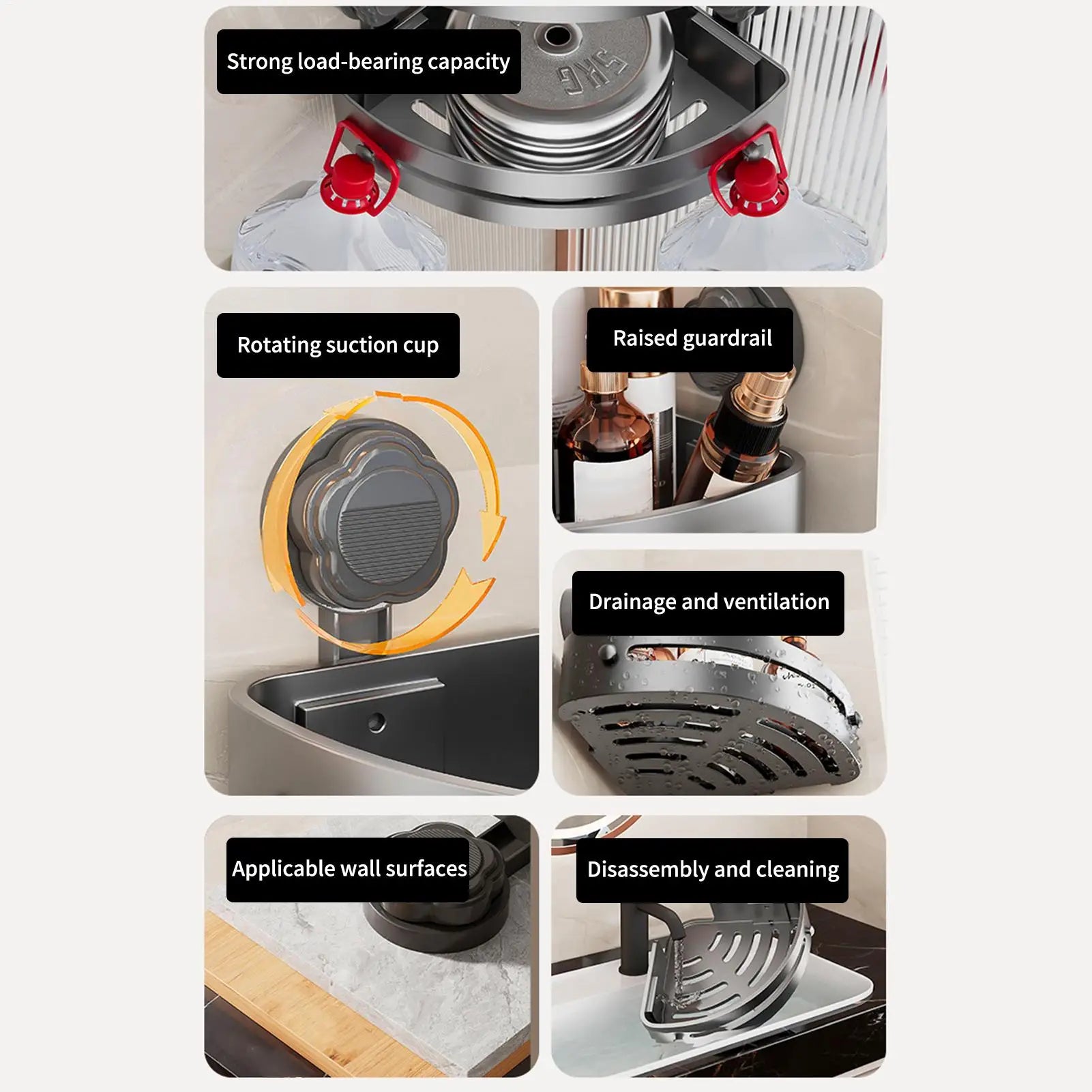 Corner Shower Shelves Suction Cup Rack Strong Suction Shower Shelves Corner For Shampoo Sponge Soap Body Wash Bathroom Qme