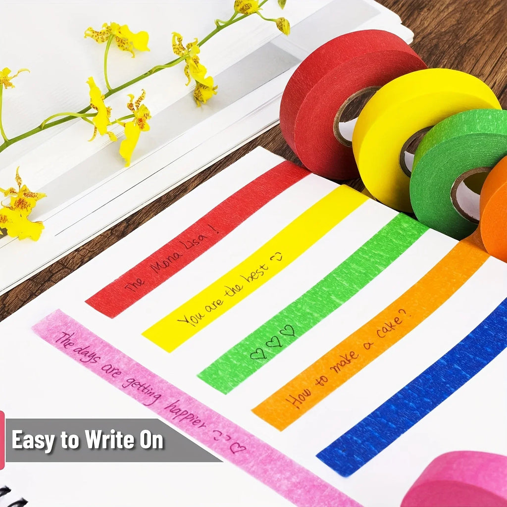 6 Rolls of Colored Masking Tape, Colored Painter's Tape for Arts and Crafts, Pack of 6, 1cm x 13m Drawing Tape, Craft Tape Qme