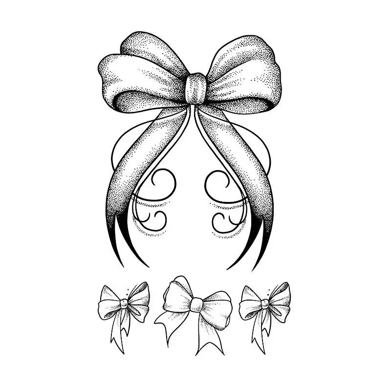 Bow tattoo sticker set: herbal juice sensual design for neck scar cover. Semi-permanent & realistic. Qme