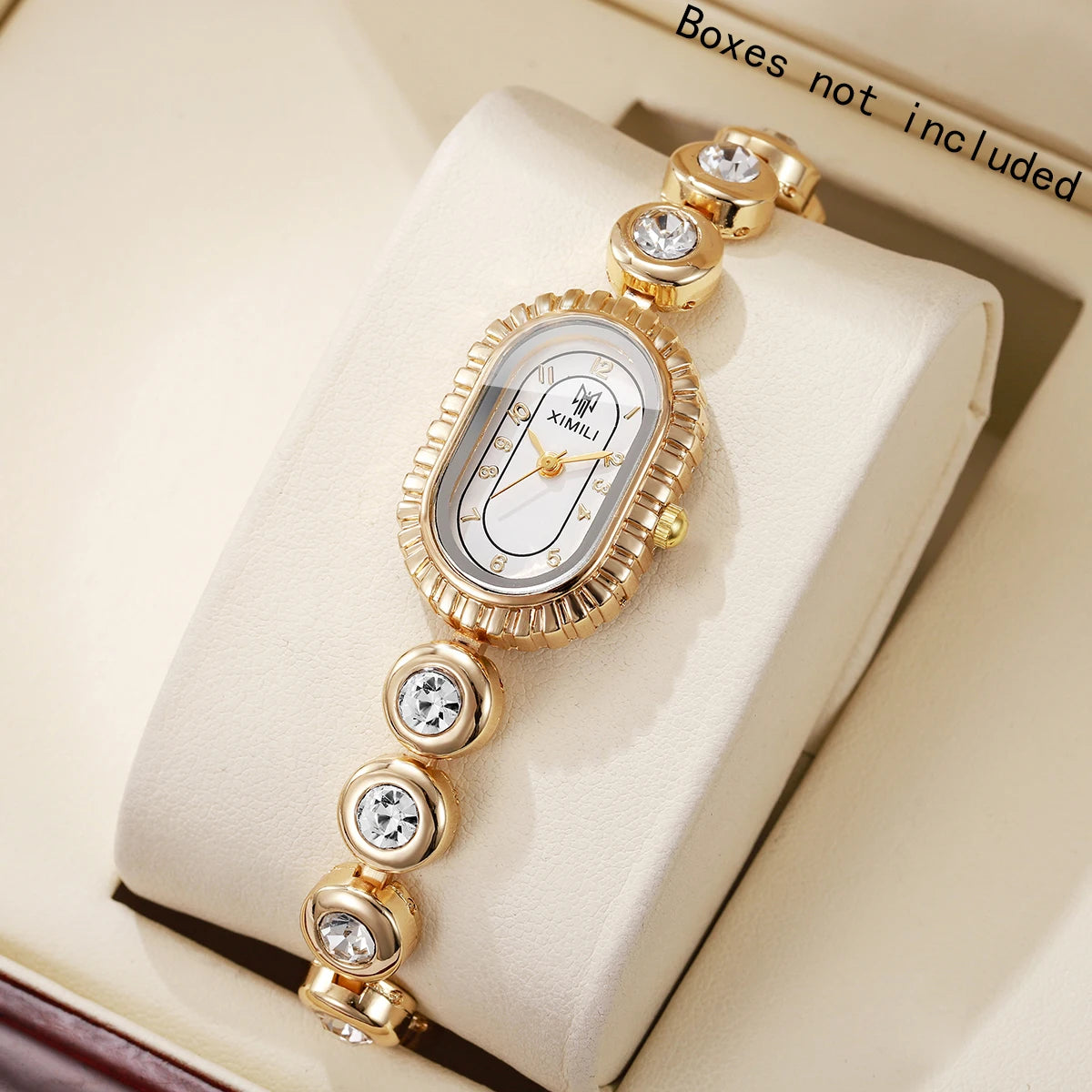 Ladies' Gold Tone Quartz Watch, 5 Colors Available with Oval Dial, Perfect Gift for Her Qme Gold White No Box