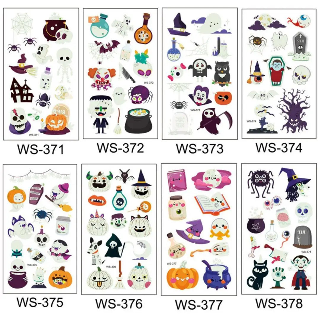 A Halloween Kids Toy Gift 6/8 Sheets Glowing Pumpkin Knife Fake Tattoos, Waterproof Body Stickers for Arm Hand Cosplay Decor Qme 8pcs WS-371WS378