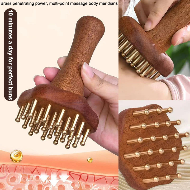 Brass Bead Massage Gua Sha Comb Meridian Brush Handle Point Massager Qme