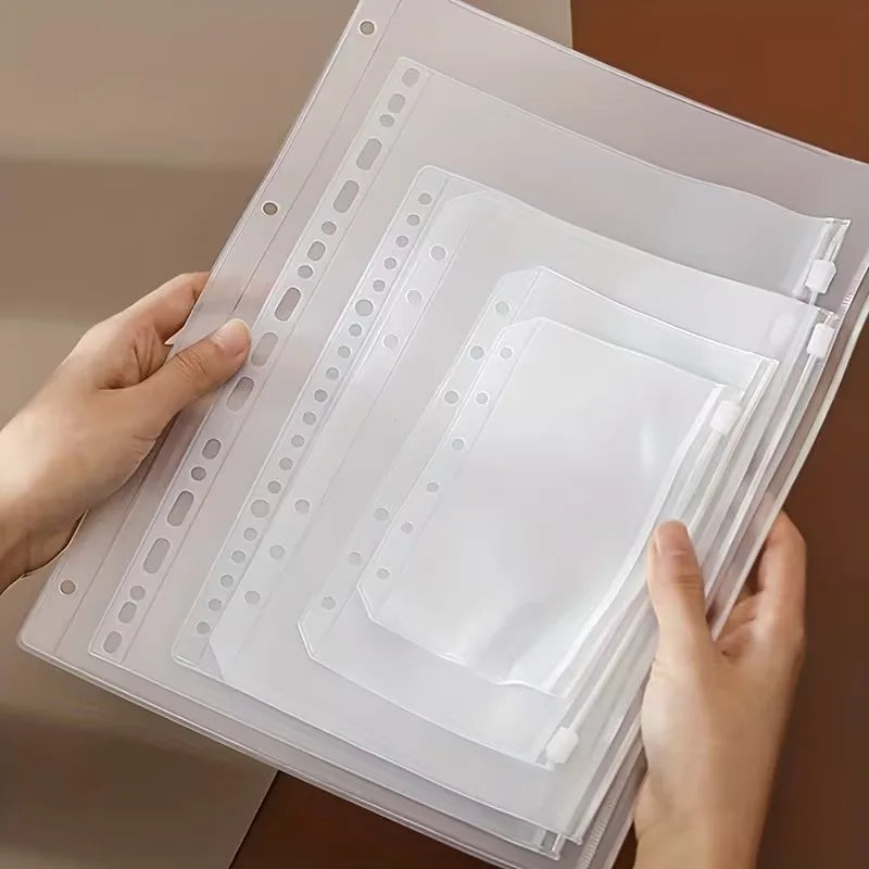 A5 A6 A7 Binder Pockets Waterproof Zipper Pouch 6 Ring Notebook Clear Qme