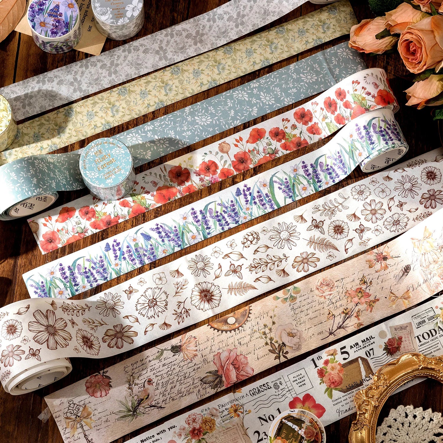 TIANZI 30mm/50mm*2m Vintage Plant Masking Washi Tape Flowers Sticker Aesthetics Diy Scrapbooking Sticker School Supplies Qme