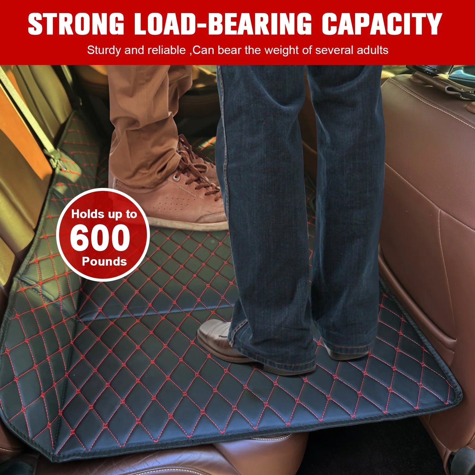 Car Mattress PU Leather Car Back Seat Folding Bed Mattress Non-Inflatable Portable Back Seat Mattress for Sedan SUV Truck Qme