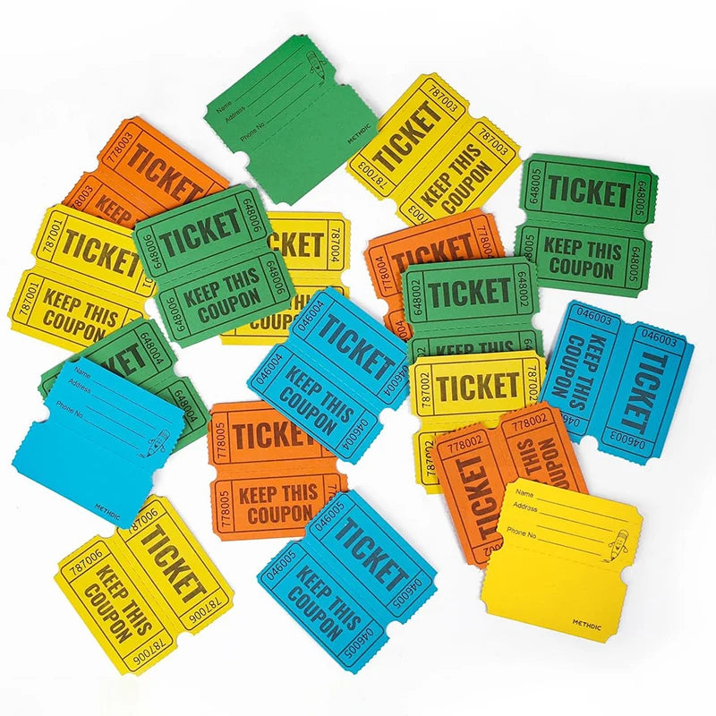 1000Pcs Colorful Tearable Raffle Tickets Double Rolls Admission Ticket Game Ticket For Events Carnivals Entry Class Reward Qme