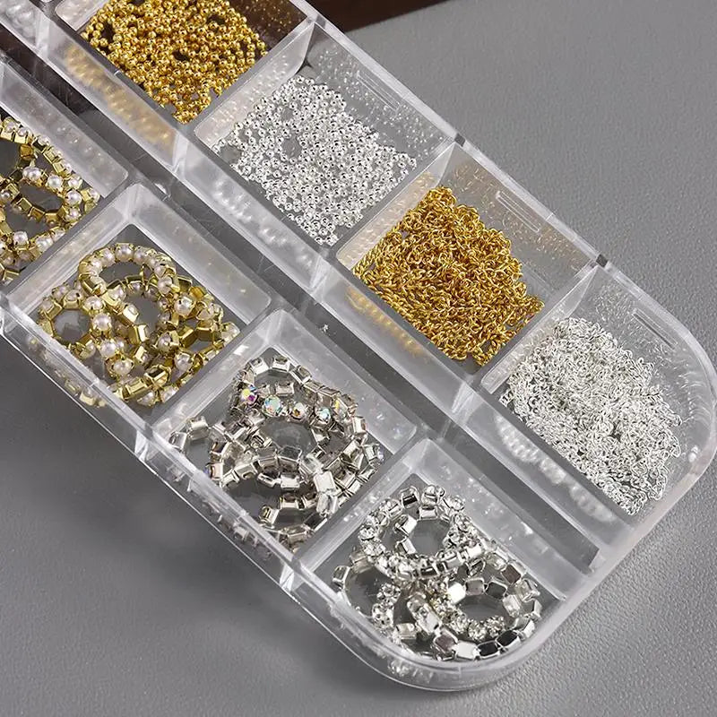 1 Box Metal Chain Nail Art Charms Multi-shape Golden Silvery Rose Qme