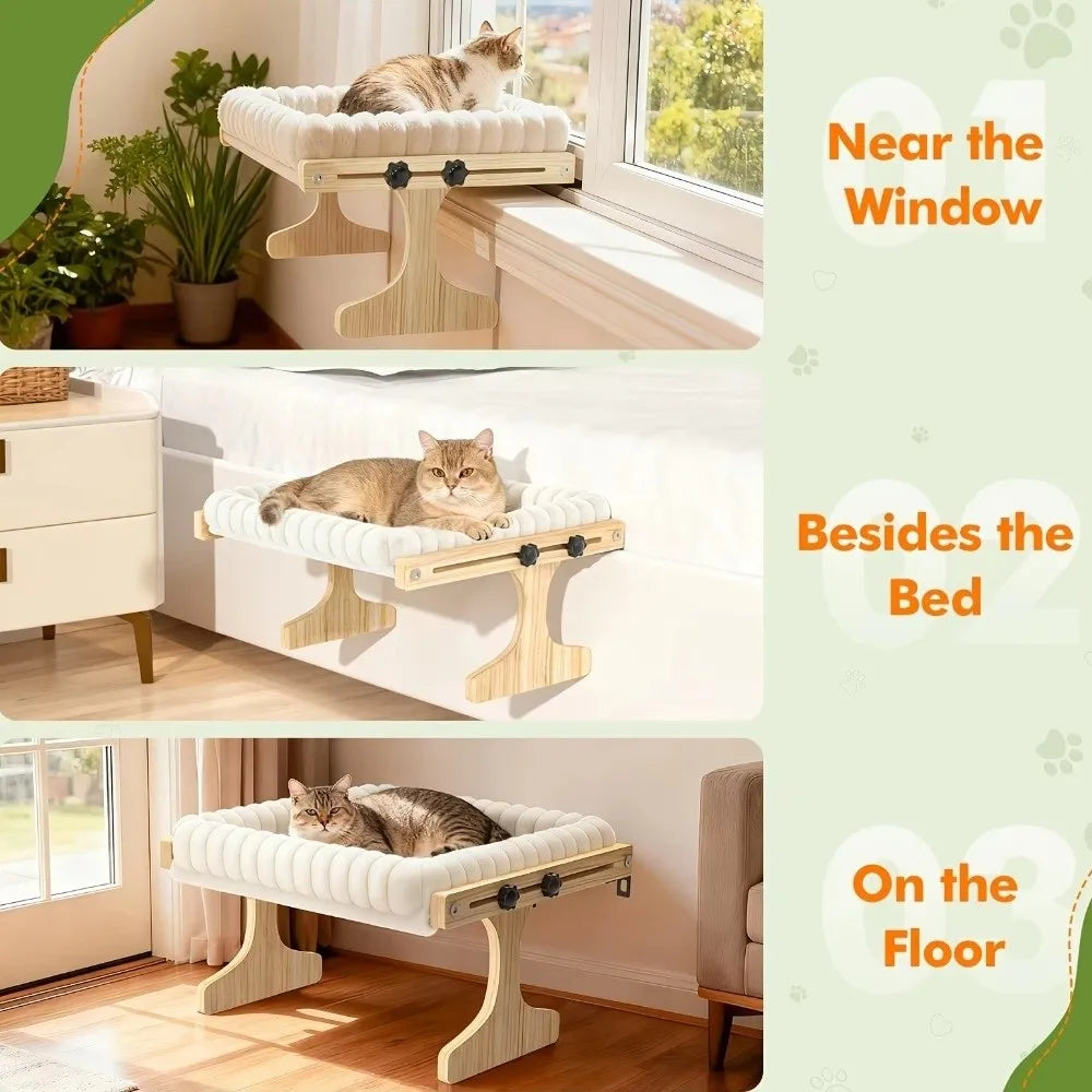 Easy To Assemble Adjustable Cat Window Perch Wooden Frame Detachable Cat Hammock Cushion Cat Window Bed Home Use Qme