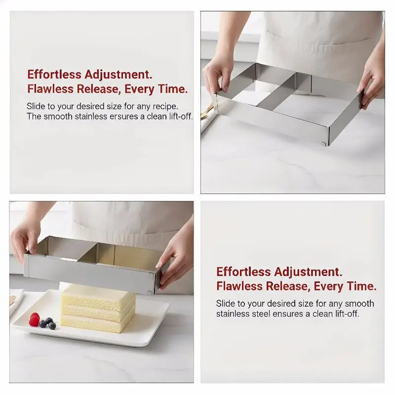 Rectangular Cake Mold Ring Adjustable Stainless Steel Square Mousse Qme