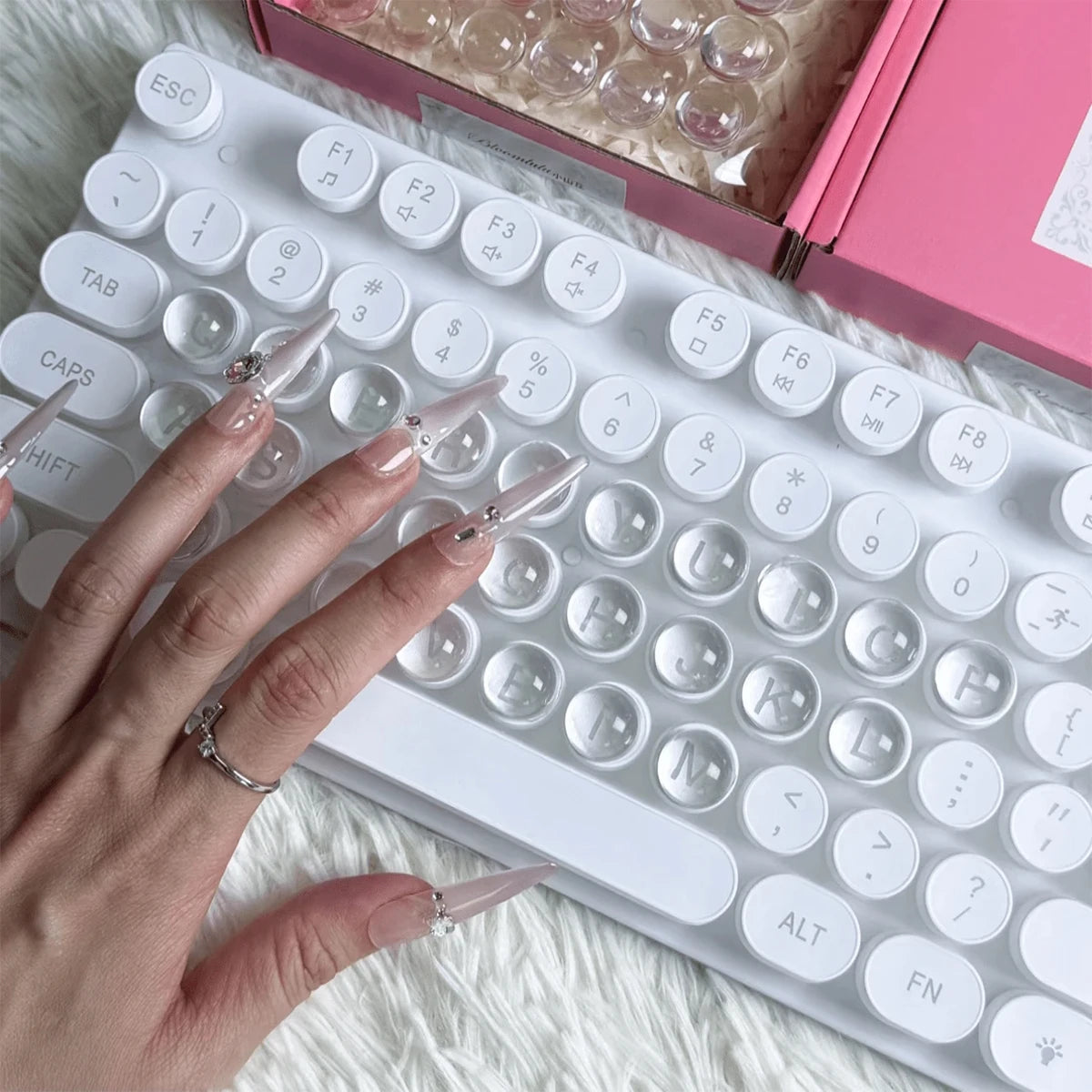 64 Long Nail Typing Tools Transparent Silicone Keycaps 3D Stickers Qme