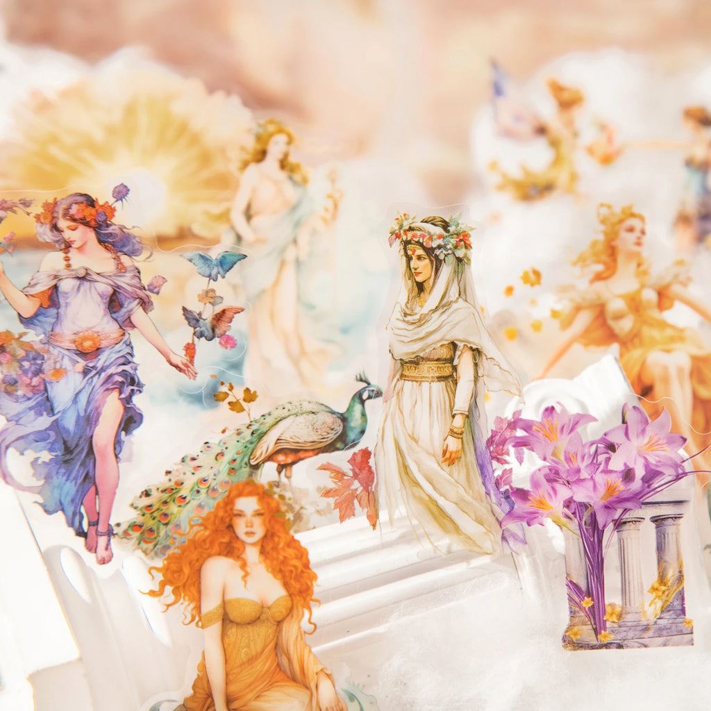 European Goddess Mythology Theme PET Stickers 15 Sheets for Scrapbooking Journal DIY Decoration Collage Diary Qme