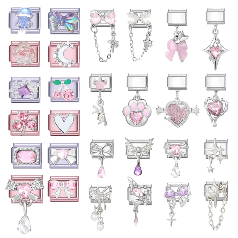 Colorful Square Zircon Pendant Italian Charm Fit 9mm Stainless Steel Women DIY Bracelet Drop Shipping Fashion Jewelry Wholesale Qme