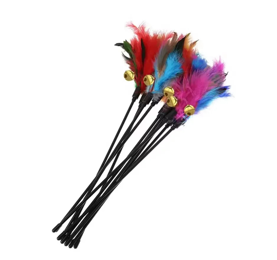 5pcs/set Cat Interactive Wand Colorful Feather Chicken Feather Cat Stick Bell Portable Creative Fashion Novelty Pet Cat Supplies Qme 5pcs