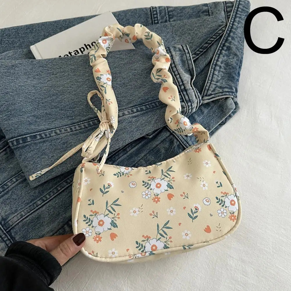 Women Small Underarm Bag Corduroy Handbag Cute Strawberry Print Little Tote Half Moon Design Mini Shoulder Bags Purse Qme C