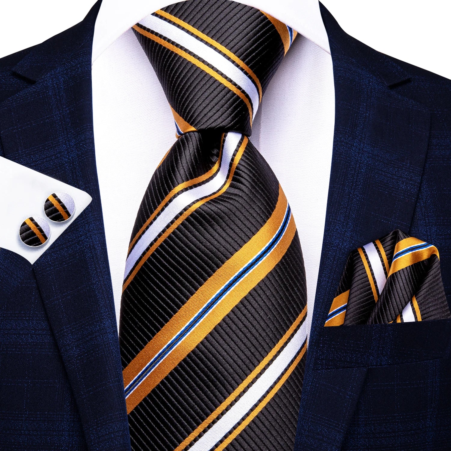 Black Green Striped Ties Men Wedding Accessories Mens Necktie Pocket