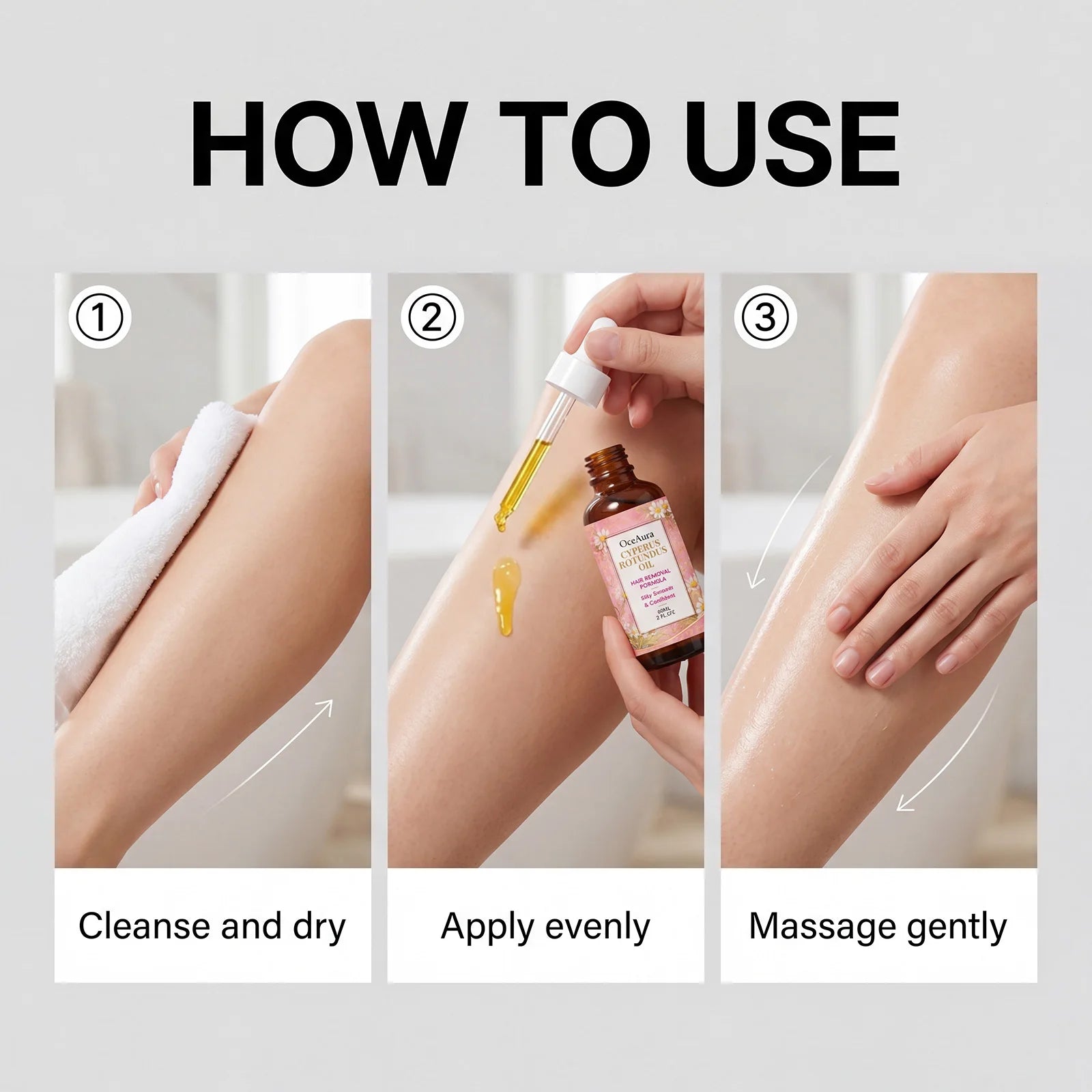 OceAura Cyperus Rotundus Hair Removal Oil Lightweight Non Greasy Gentle Soothing Moisturizing Silky Smooth Hair Reduction Oil Qme