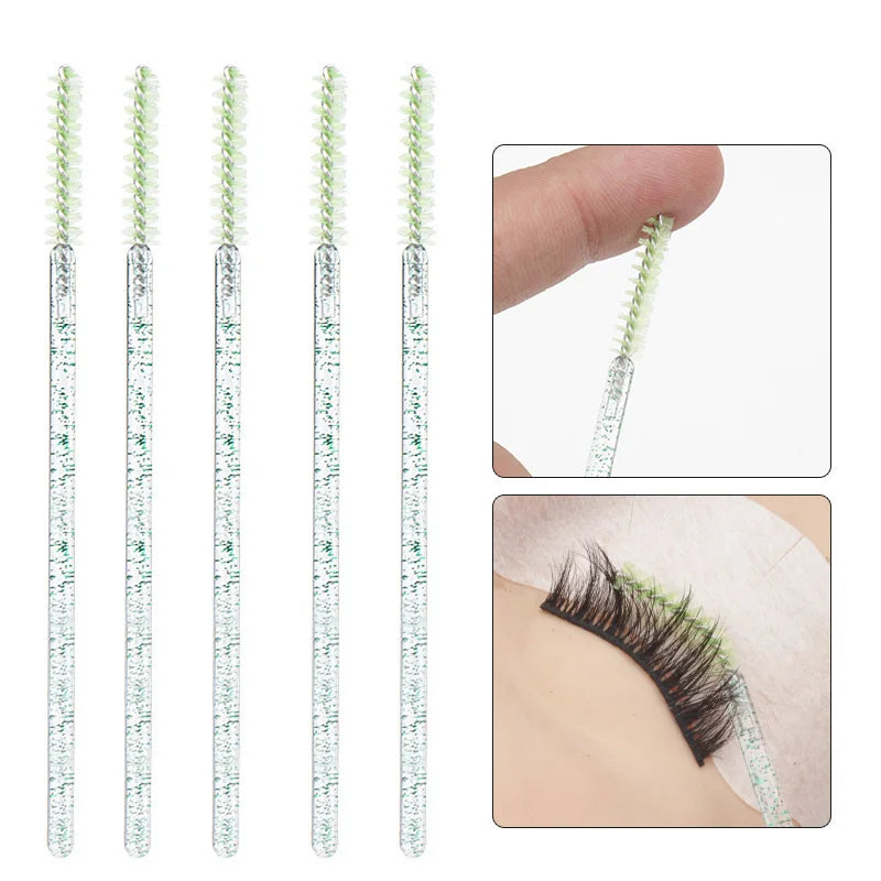 50pcs Spiral Eyelash Brush Disposable Crystal Rod Straight Head Eyelash Brush Makeup Tool Mascara Wand Applicator Extension New Qme