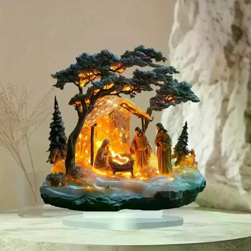 Desktop Decor Family Statue Jesus Tree Of Life Newborn Acrylic Flat Plate Desktop Decoration Ornaments For Home Decor Qme